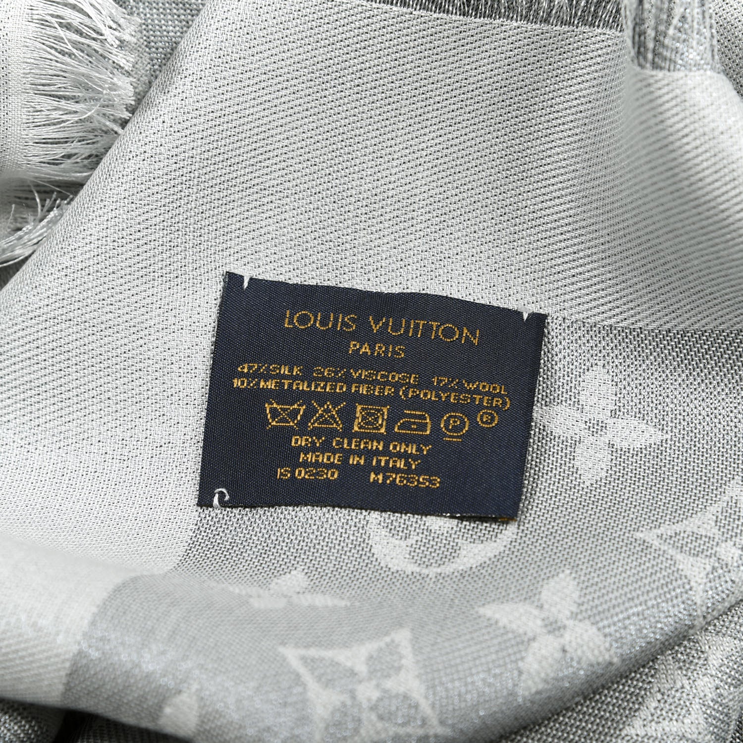 Louis Vuitton Silk Lurex Wool Monogram Shine Shawl Grey 3 of 3