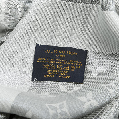 Louis Vuitton Silk Lurex Wool Monogram Shine Shawl Grey 3 of 3