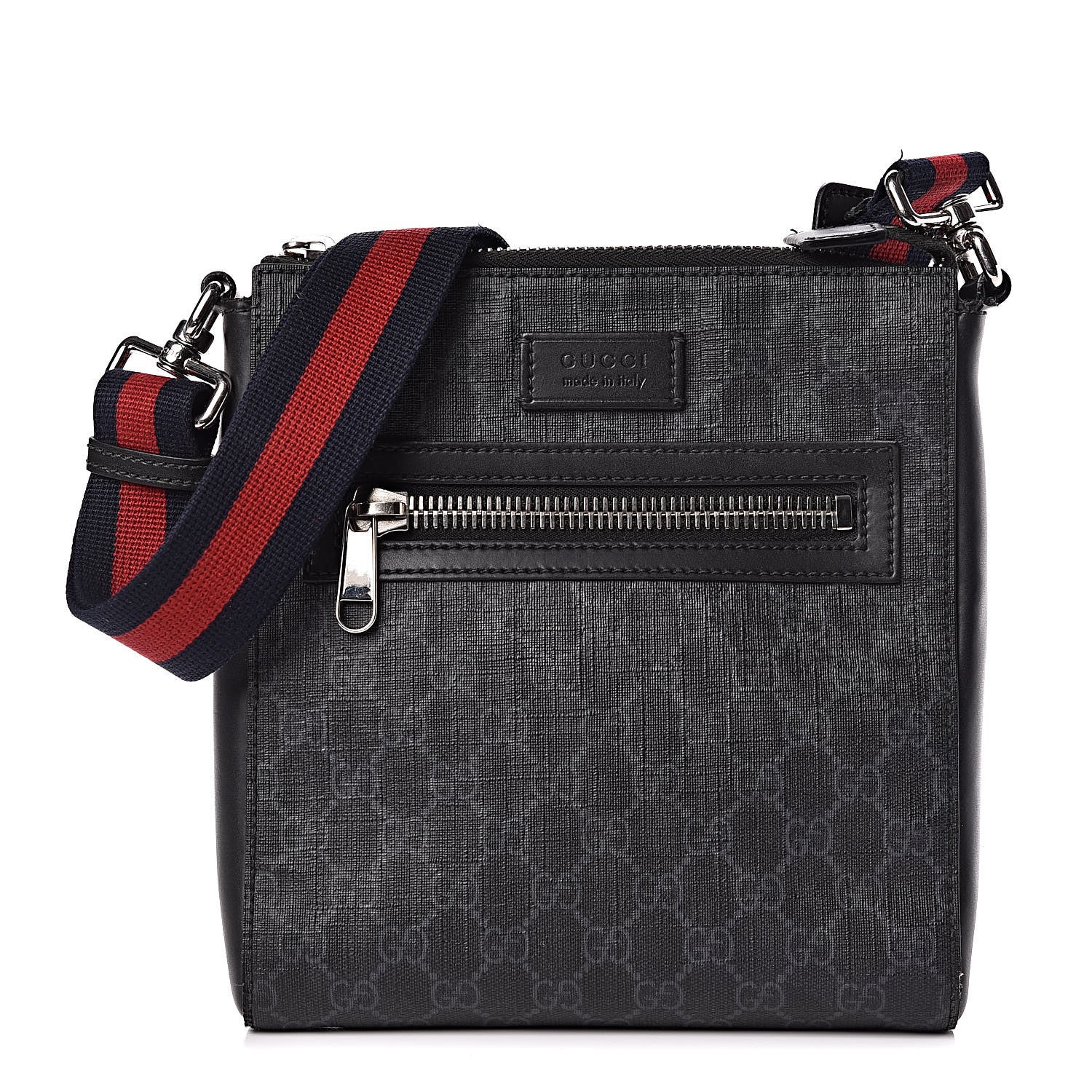 Gucci GG Supreme Monogram Web Small Flat Messenger Bag Black Grey 1 of 13