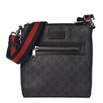 Gucci GG Supreme Monogram Web Small Flat Messenger Bag Black Grey 1 of 19