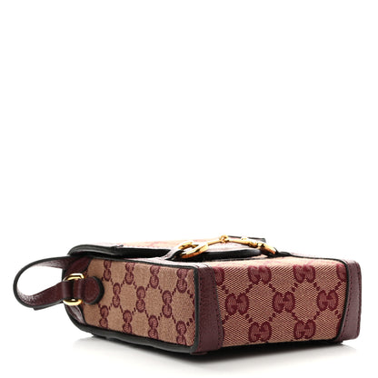 Gucci Monogram Textured Dollar Calfskin Mini Horsebit 1955 Crossbody Bag Sahara Rubino Chardonnay 4 of 10