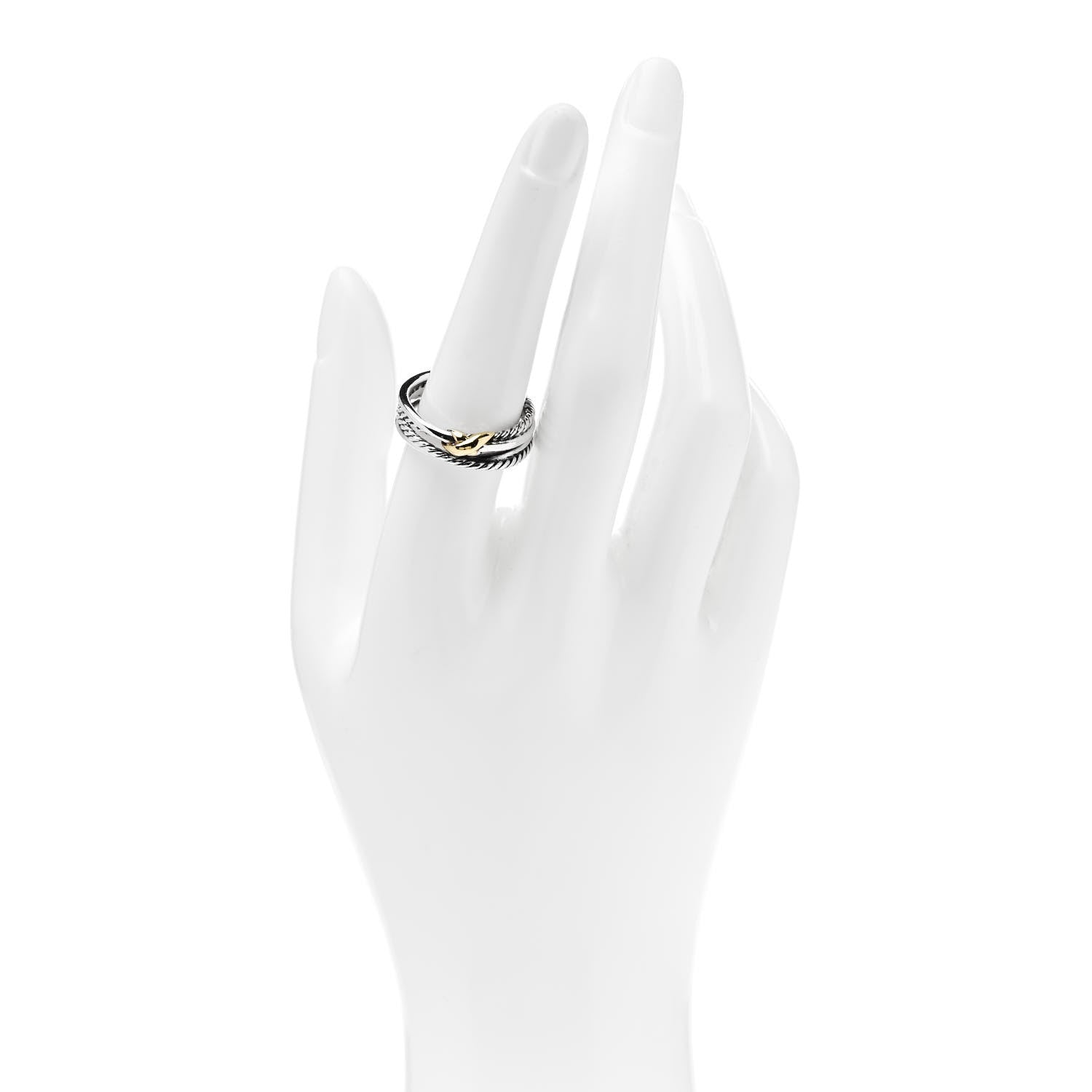 David Yurman Sterling Silver 18K Yellow Gold 6mm X Crossover Ring 57 8 2 of 4