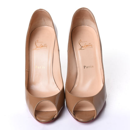 Christian Louboutin Patent 100 Peep Toe Pumps 38.5 Nude 5 of 9