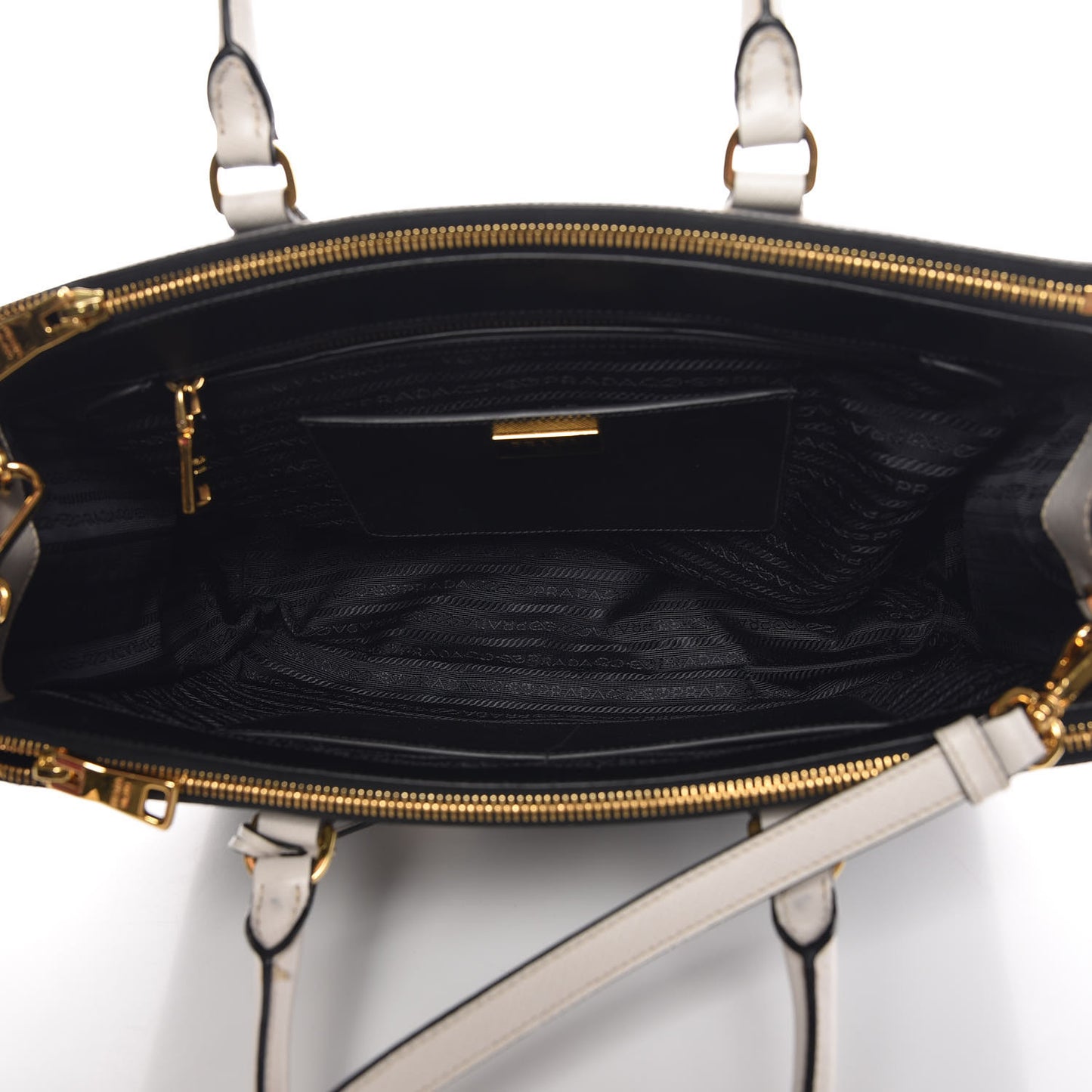 Saffiano Lux Bi-Color Medium Galleria Double Zip Tote Black White