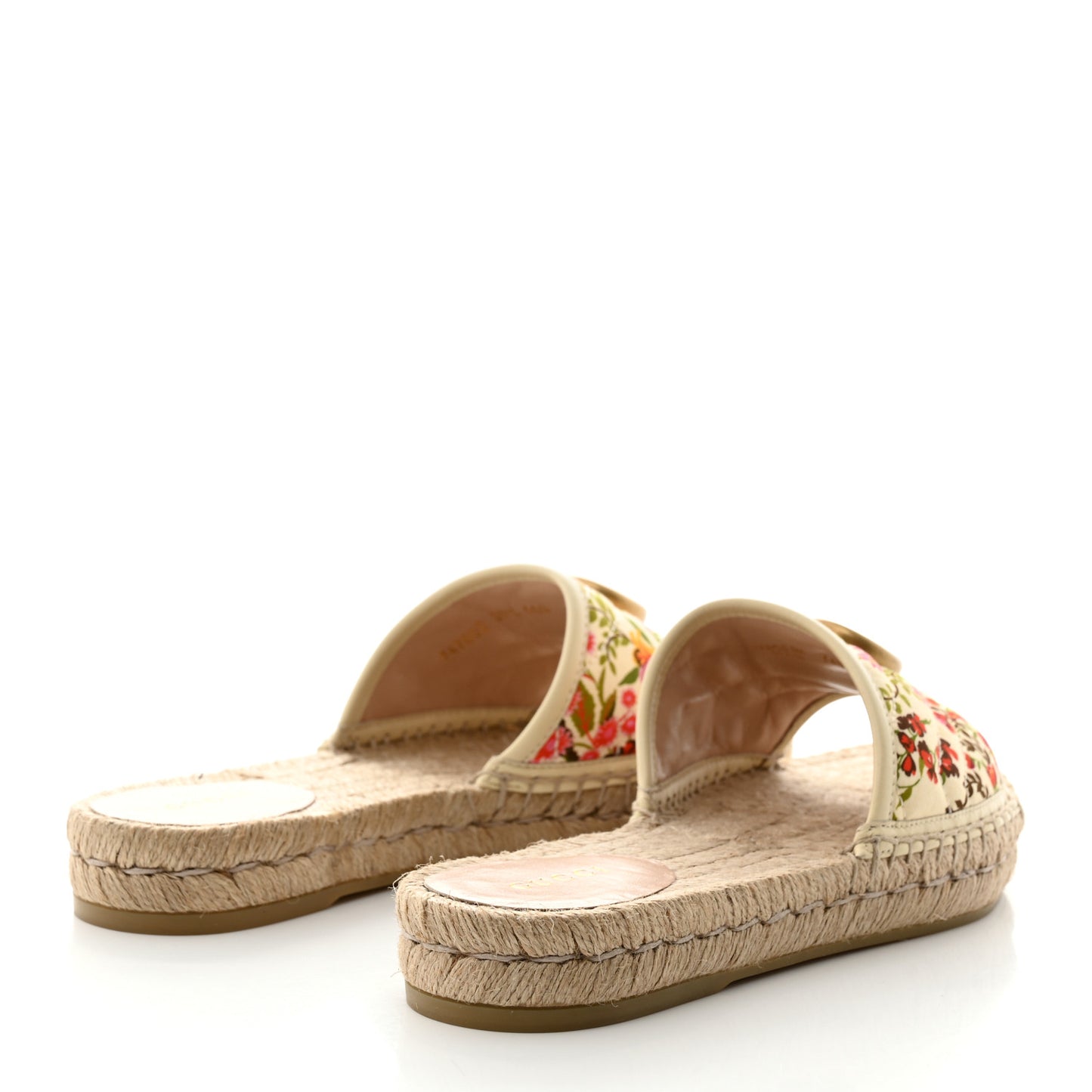 Nappa Matelasse Diagonal Floral Print GG Marmont Pilar Espadrille Slide Sandals 37.5 Ivory Pink
