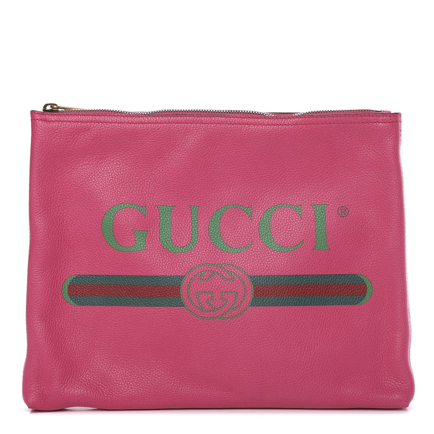 Pebbled Calfskin Medium Logo Portfolio Clutch Box Pink Green