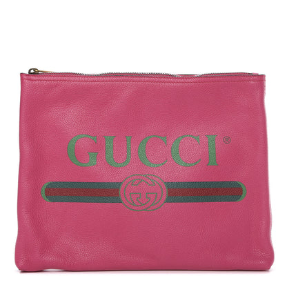 Gucci Pebbled Calfskin Medium Logo Portfolio Clutch Box Pink Green 1 of 7