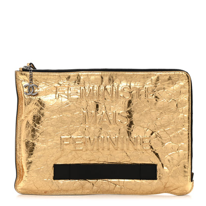 Chanel Metallic Lambskin Large Pouch Clutch Gold 1 of 11