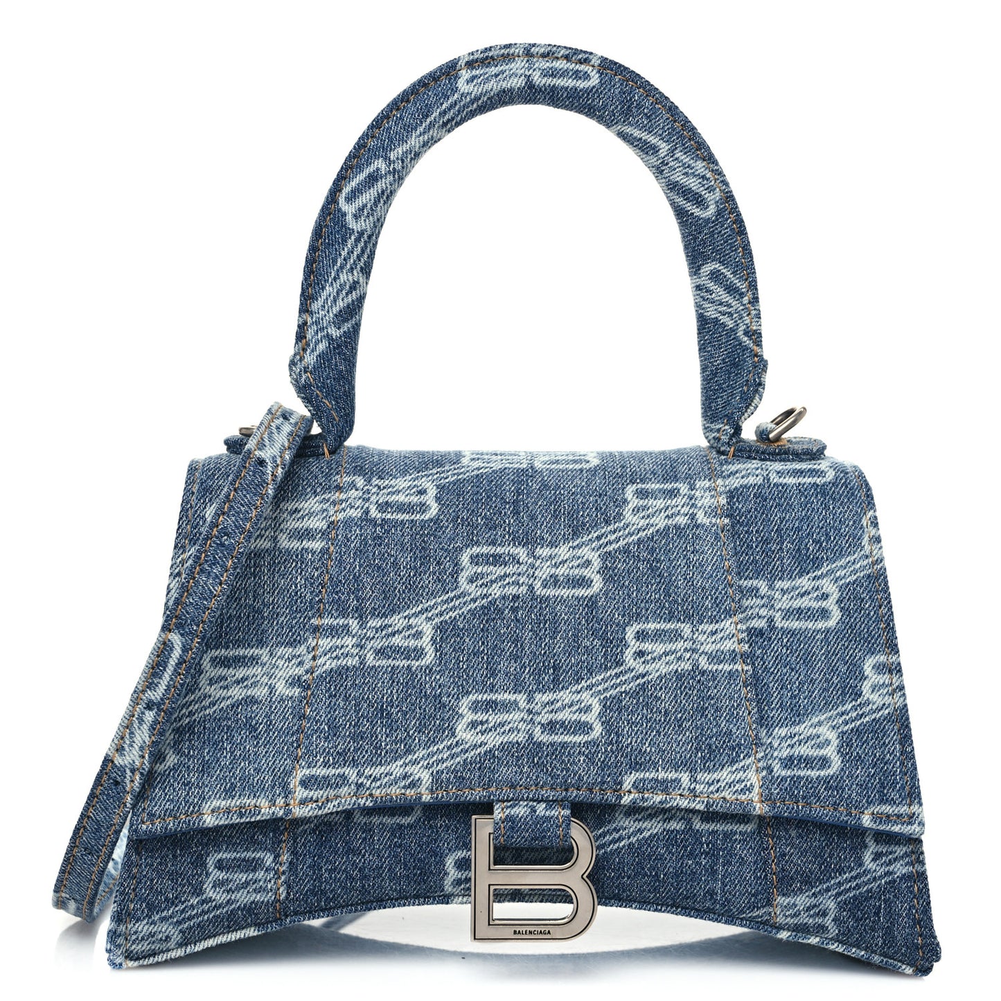 Denim BB Monogram Small Hourglass Top Handle Bag Blue