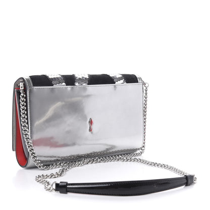 Christian Louboutin Calfskin Patent Suede Sequin Paloma Disco Ribbon Clutch Silver Black 3 of 11