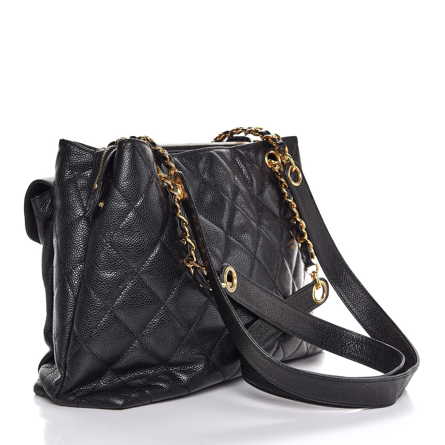 Caviar Quilted Flap Shoulder Bag Black