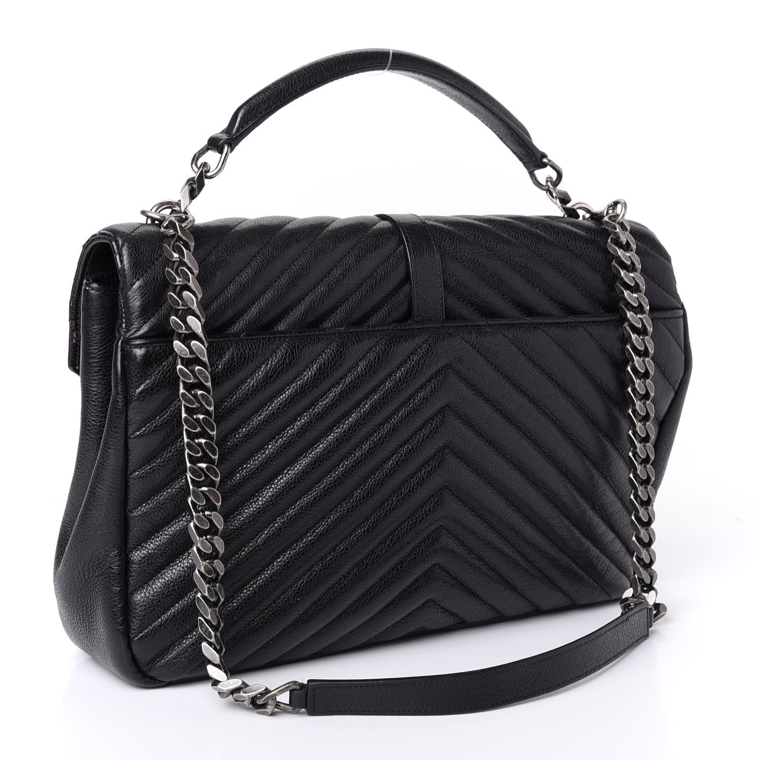 Saint Laurent Sheepskin Matelasse Chevron Monogram Large College Satchel Black 3 of 9