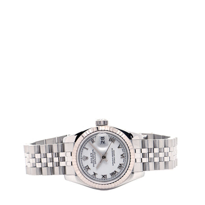 Rolex Stainless Steel 18K White Gold 26mm Oyster Perpetual Datejust Watch White Roman 179174 2 of 6
