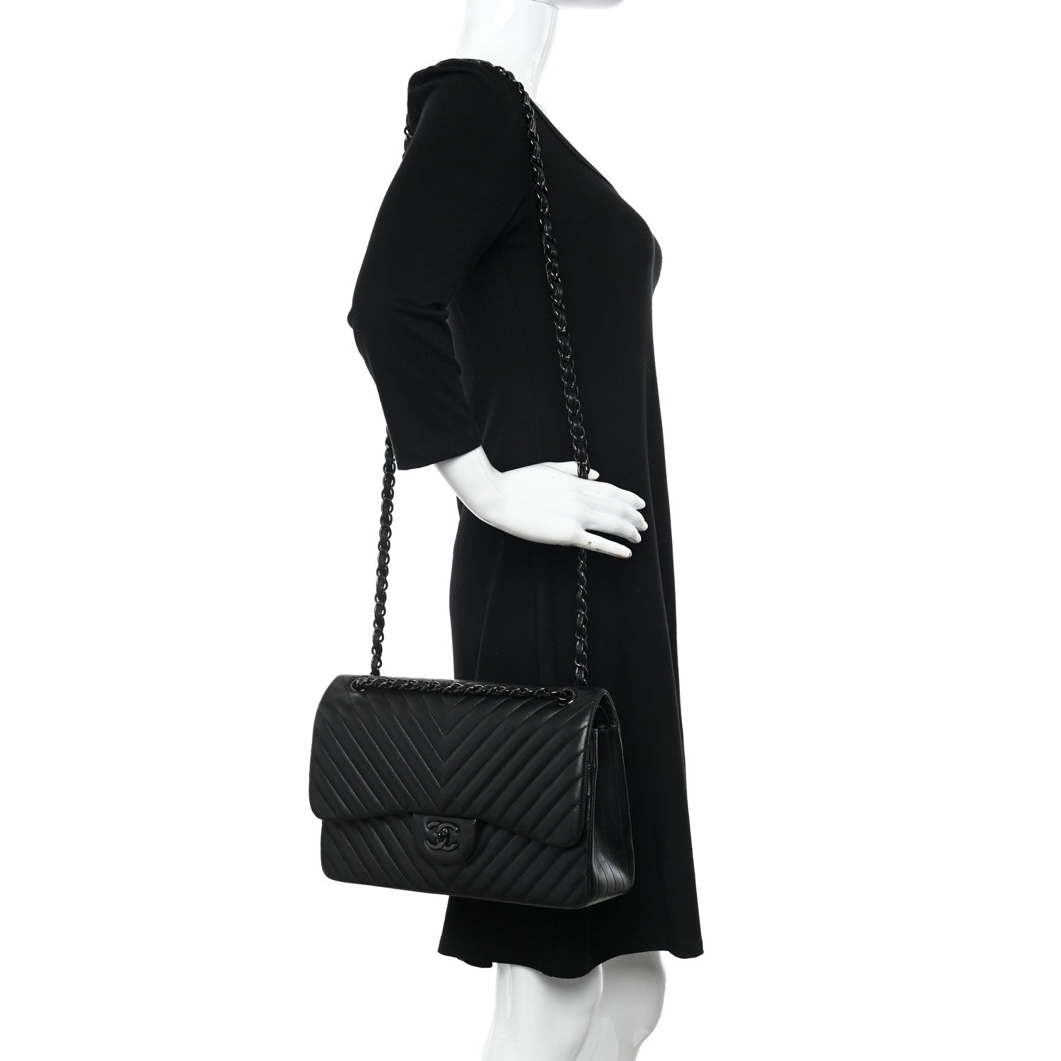 Chanel Lambskin Chevron Quilted Jumbo Double Flap So Black 2 of 15