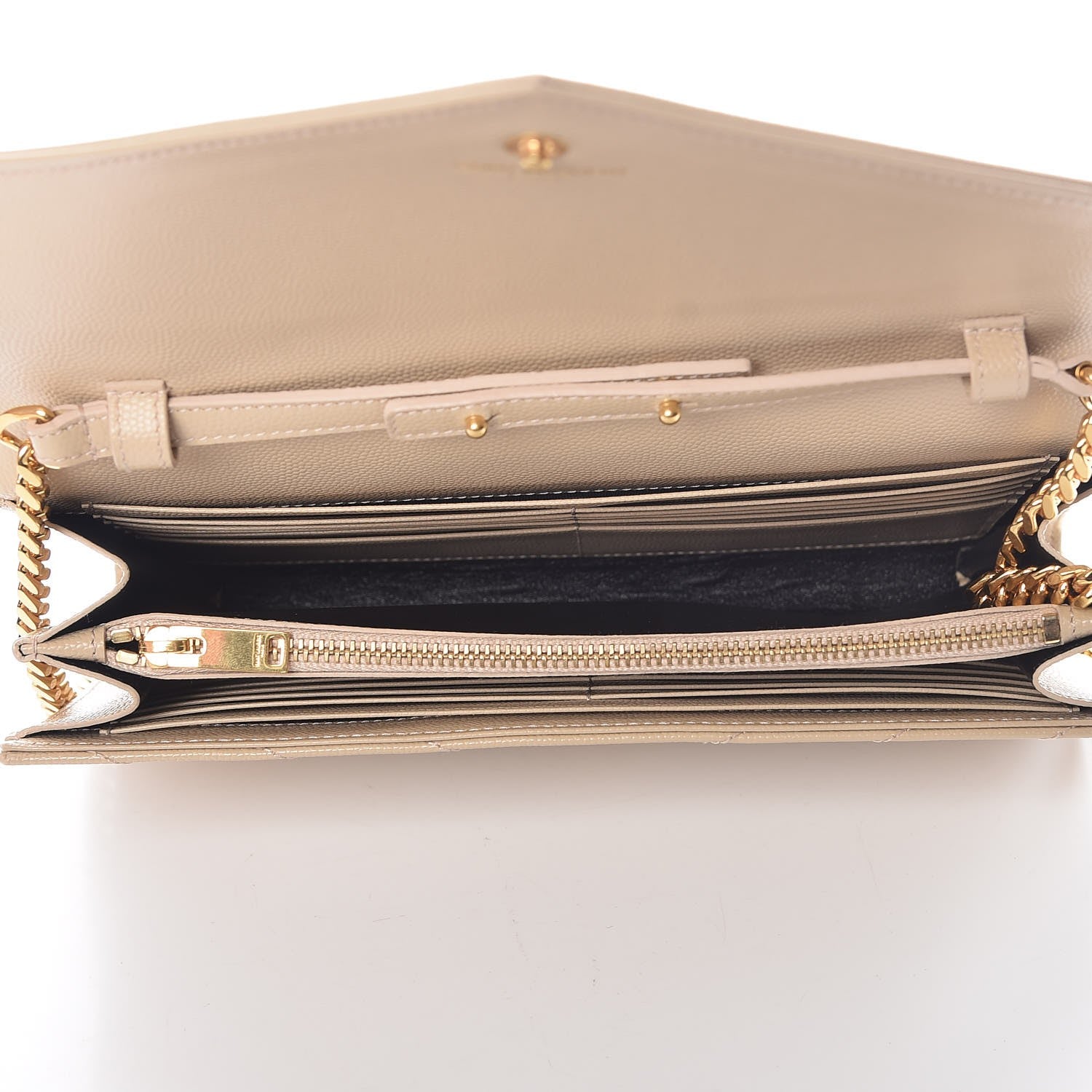 Saint Laurent Grain De Poudre Matelasse Chevron Monogram Chain Wallet Deep Beige 5 of 9