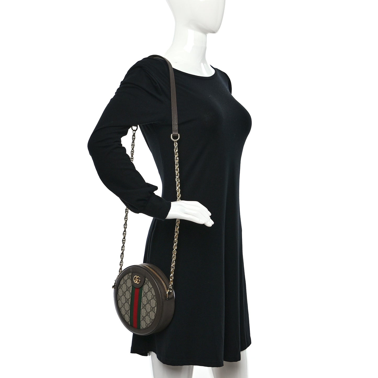 GG Supreme Monogram Web Mini Ophidia Round Shoulder Bag Brown