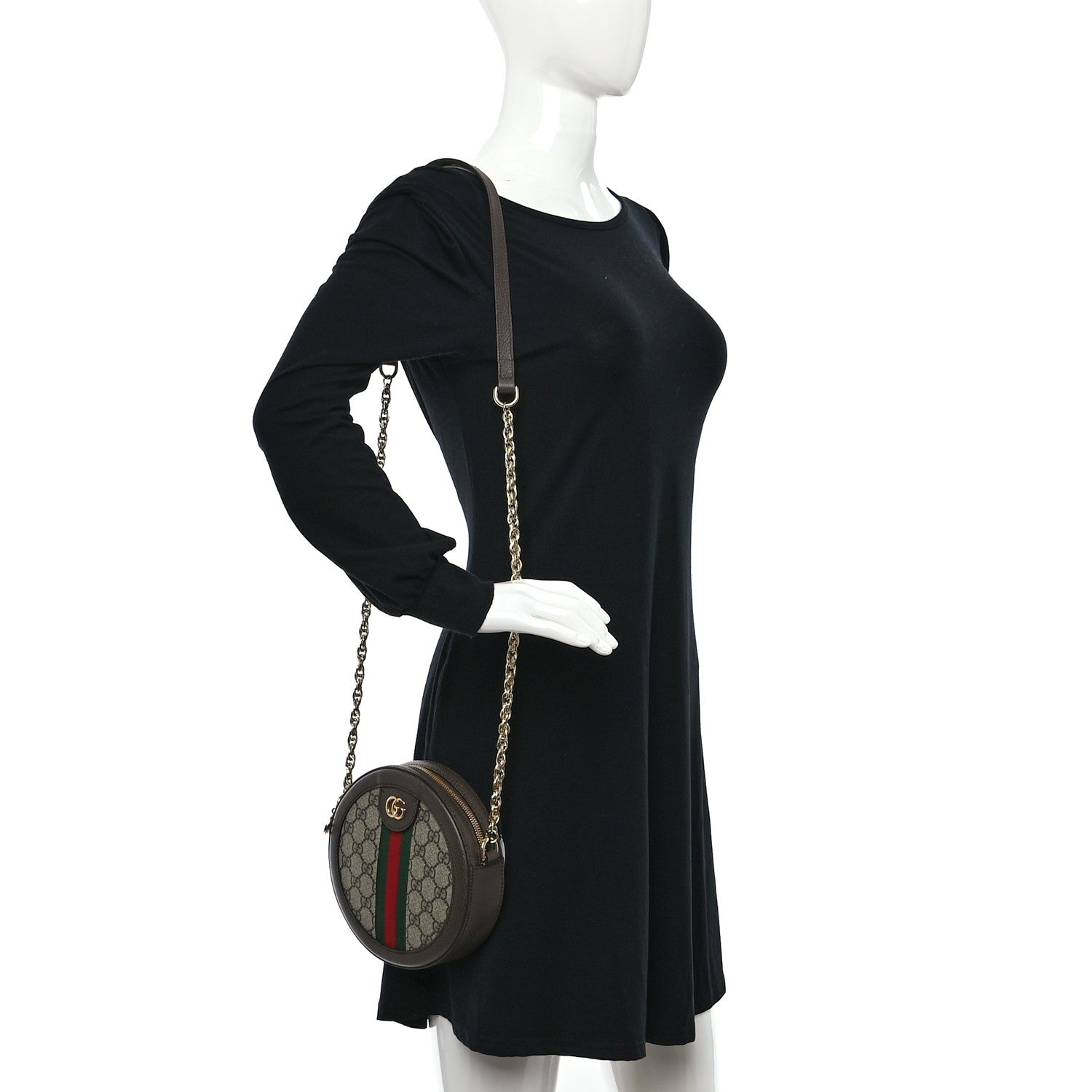 Gucci GG Supreme Monogram Web Mini Ophidia Round Shoulder Bag Brown 2 of 9