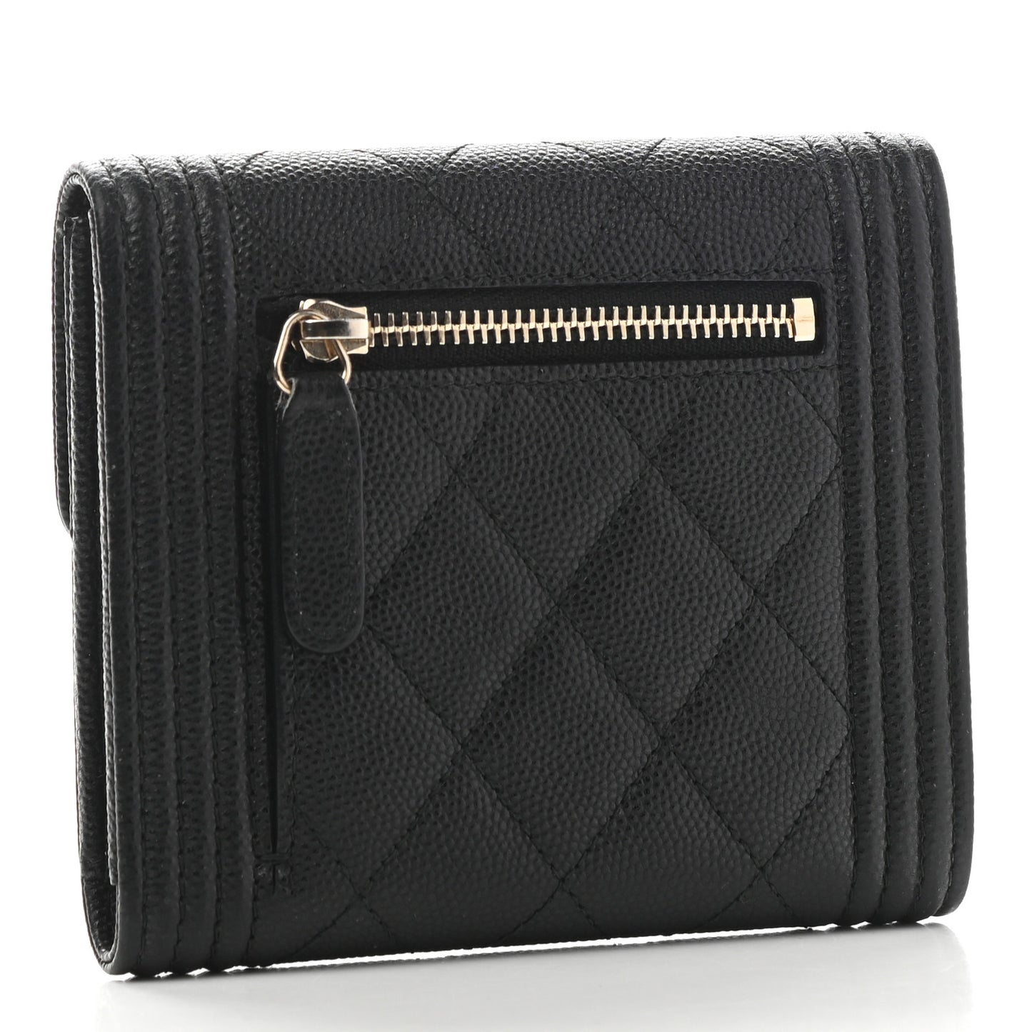 Caviar Quilted Compact Boy Wallet Black