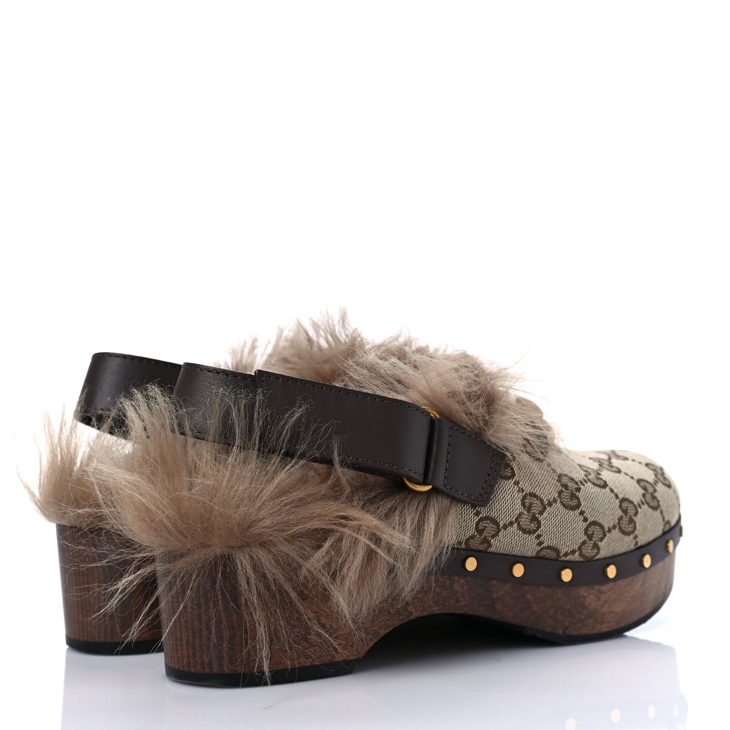 Monogram Calfskin Fur Horsebit Amstel Slingback Clogs 37.5 Beige Ebony New Acero Naturale