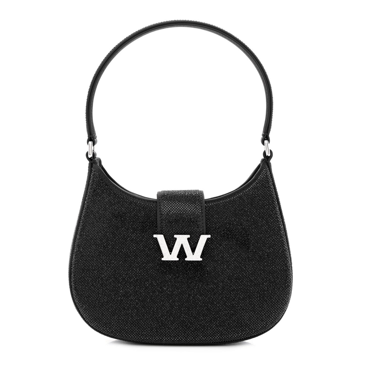 Calfskin Satin Crystal Embellished Small Legacy Glitter Hobo Black