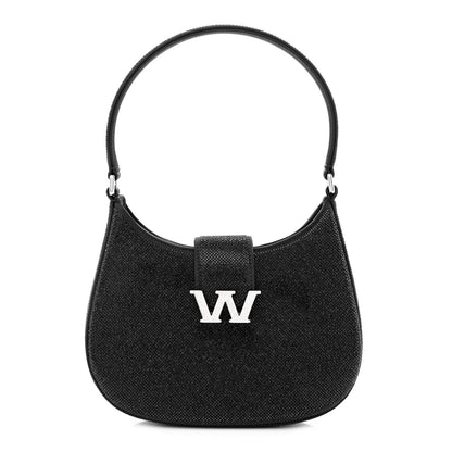 Alexander Wang Calfskin Satin Crystal Embellished Small Legacy Glitter Hobo Black 1 of 15