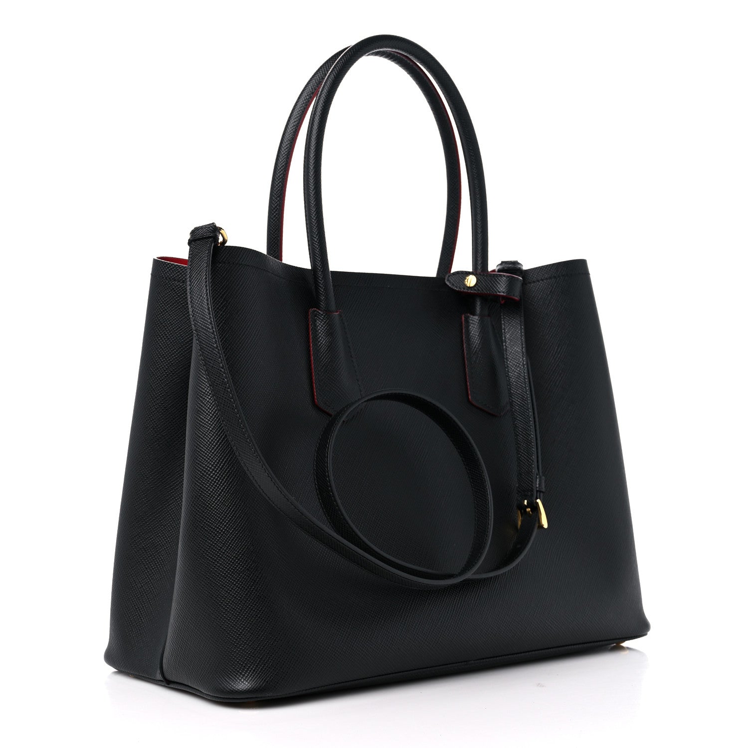 Prada Saffiano Cuir Medium Double Bag Black Fuoco 3 of 10