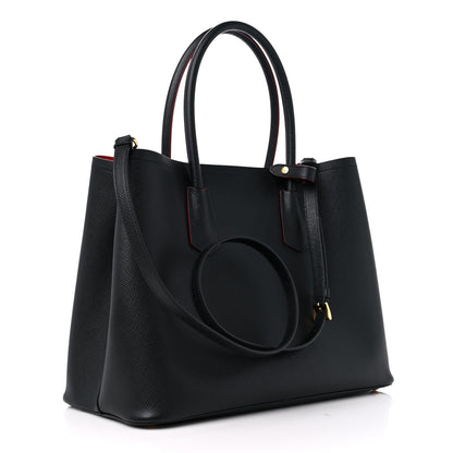 Prada Saffiano Cuir Medium Double Bag Black Fuoco 3 of 10