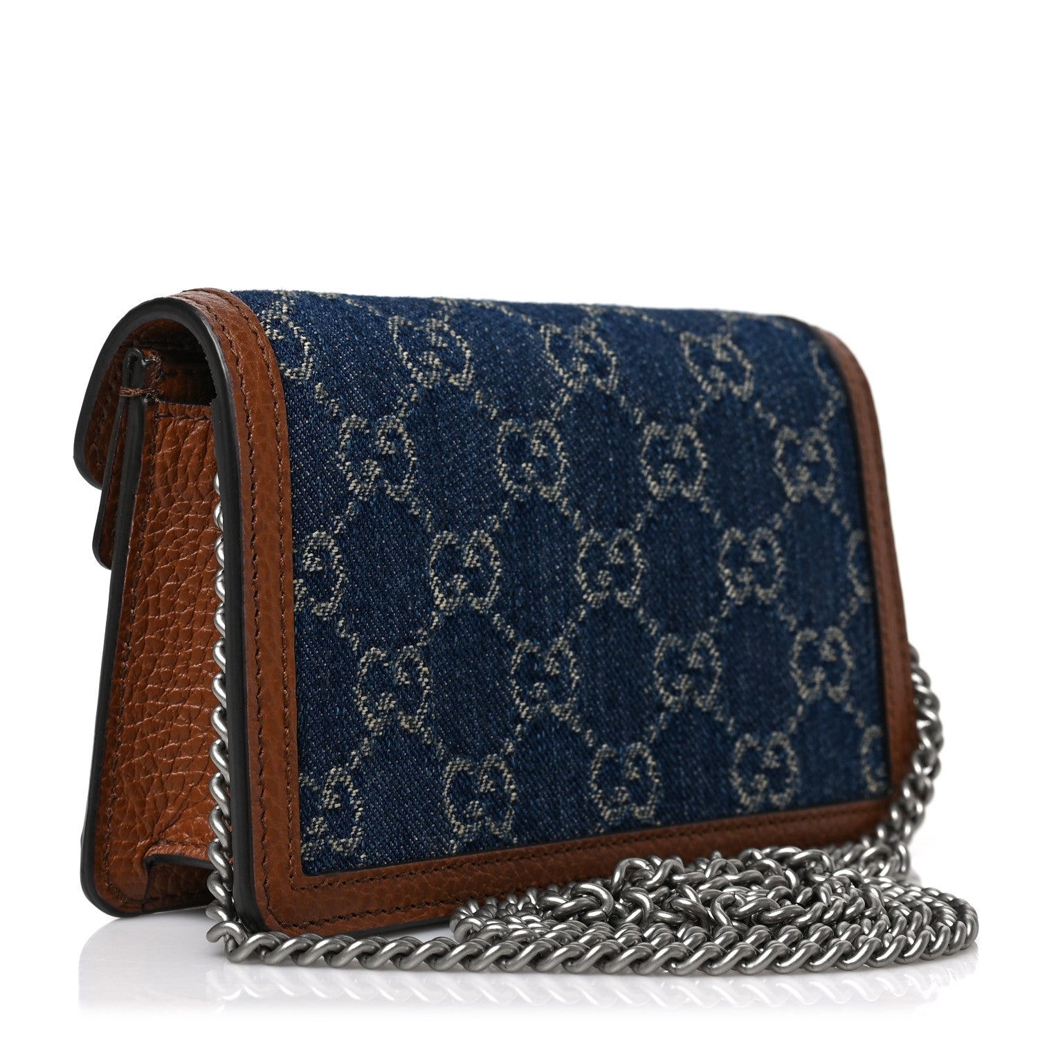 Gucci New Denim GG Monogram Dollar Calfskin Enamel Super Mini Dionysus Shoulder Bag Blue Tea Cuir Epilog Electric Blue 2 of 7