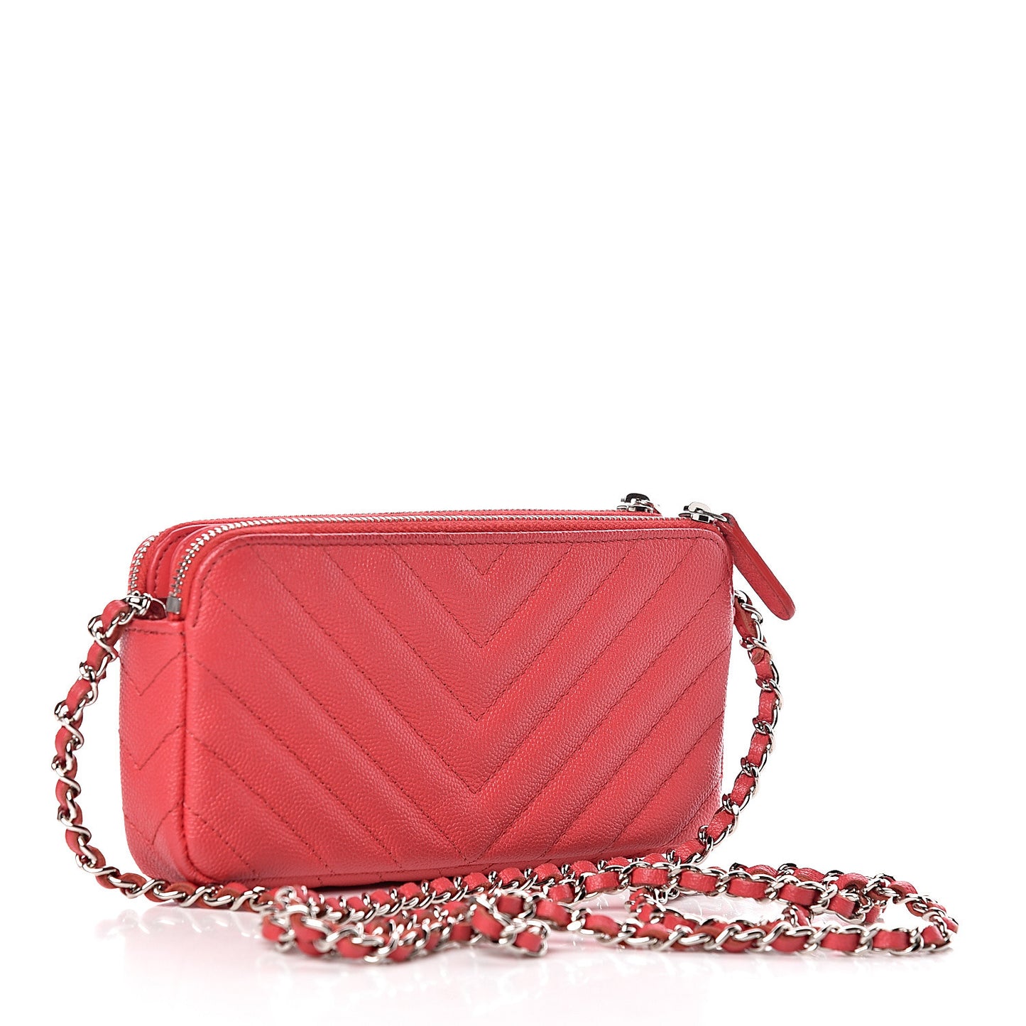 Caviar Chevron Quilted Small Clutch With Chain Light Red