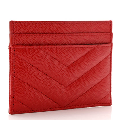 Saint Laurent Grain De Poudre Matelasse Chevron Monogram Credit Card Case New Red 3 of 7