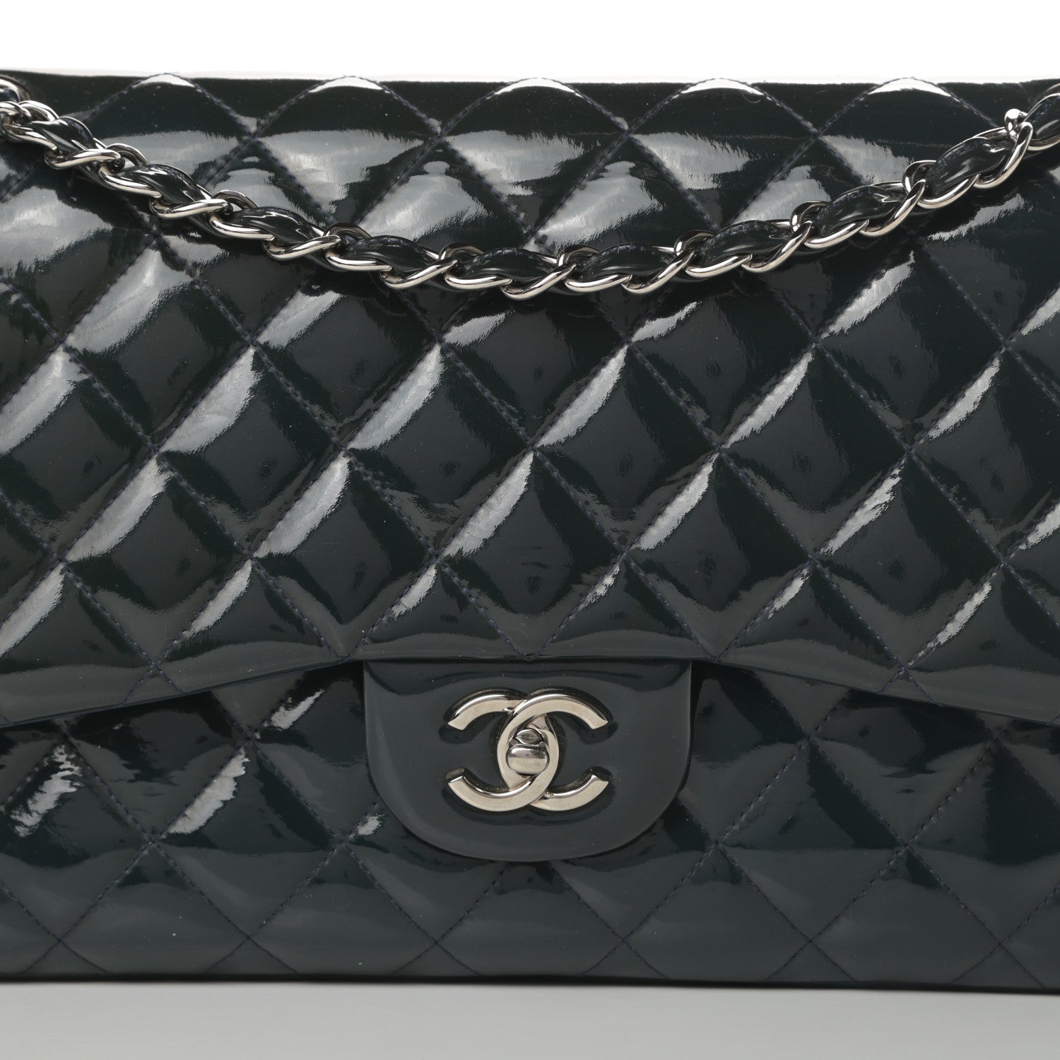 Chanel Patent Quilted Jumbo Double Flap Blue 8 of 16