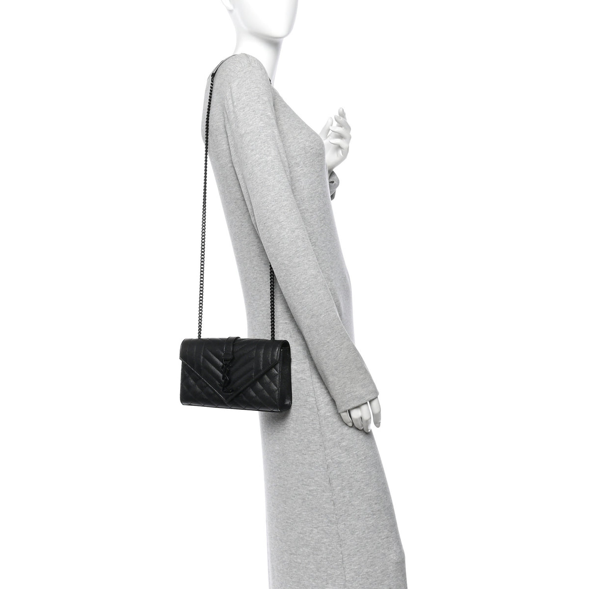 Saint Laurent Grain De Poudre Textured Mixed Matelasse Triquilt Small Monogram Monochrome Satchel Black 2 of 9