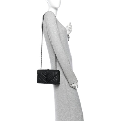 Saint Laurent Grain De Poudre Textured Mixed Matelasse Triquilt Small Monogram Monochrome Satchel Black 2 of 9