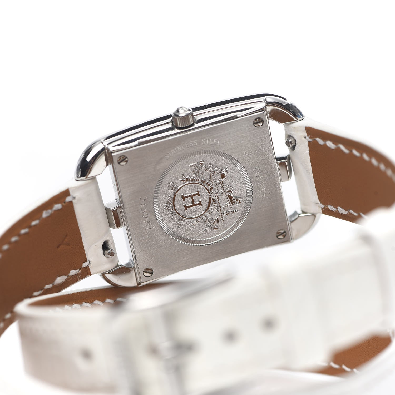 Hermes Stainless Steel Alligator Diamond Pink Sapphire 23mm Cape Cod Double Tour Quartz Watch Blanc 5 of 7