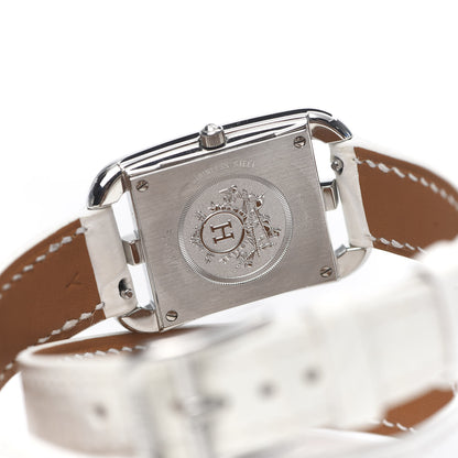 Hermes Stainless Steel Alligator Diamond Pink Sapphire 23mm Cape Cod Double Tour Quartz Watch Blanc 5 of 7