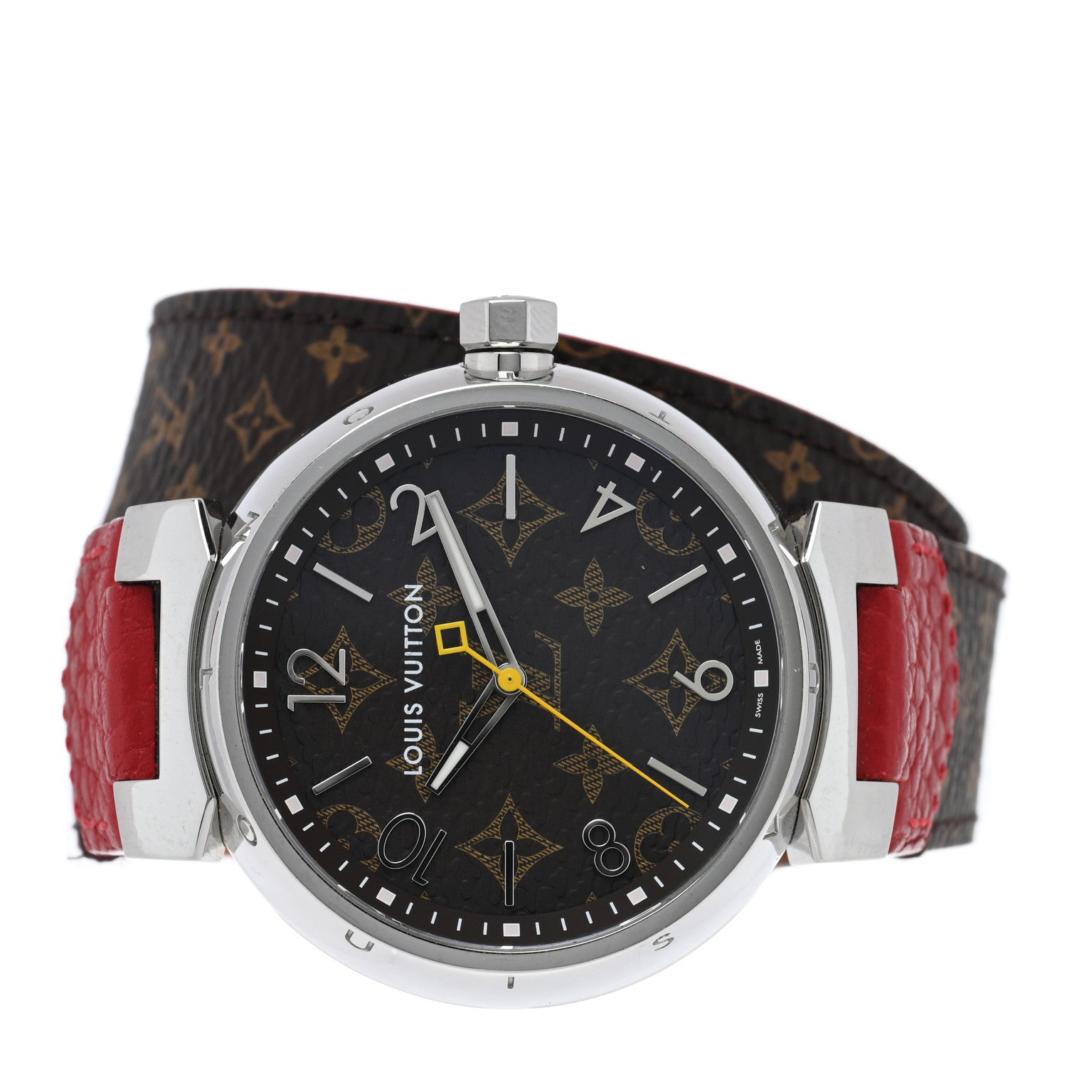 Louis Vuitton Stainless Steel Monogram 39mm Tambour Quartz Watch Brown 2 of 5