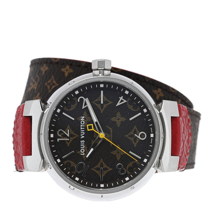 Louis Vuitton Stainless Steel Monogram 39mm Tambour Quartz Watch Brown 2 of 5