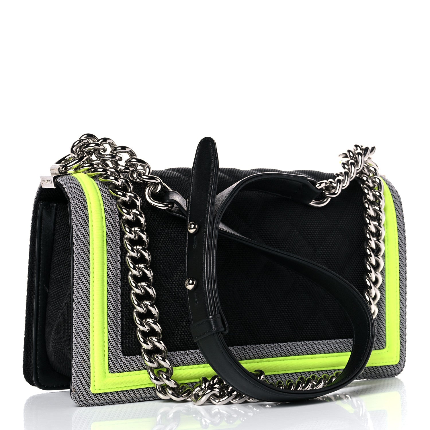 Chanel Canvas Quilted Medium Fluo Boy Flap Black Grey Yellow 3 of 15