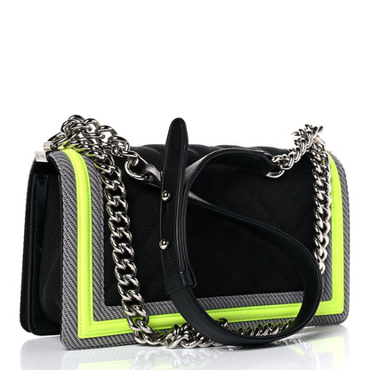 Chanel Canvas Quilted Medium Fluo Boy Flap Black Grey Yellow 3 of 15