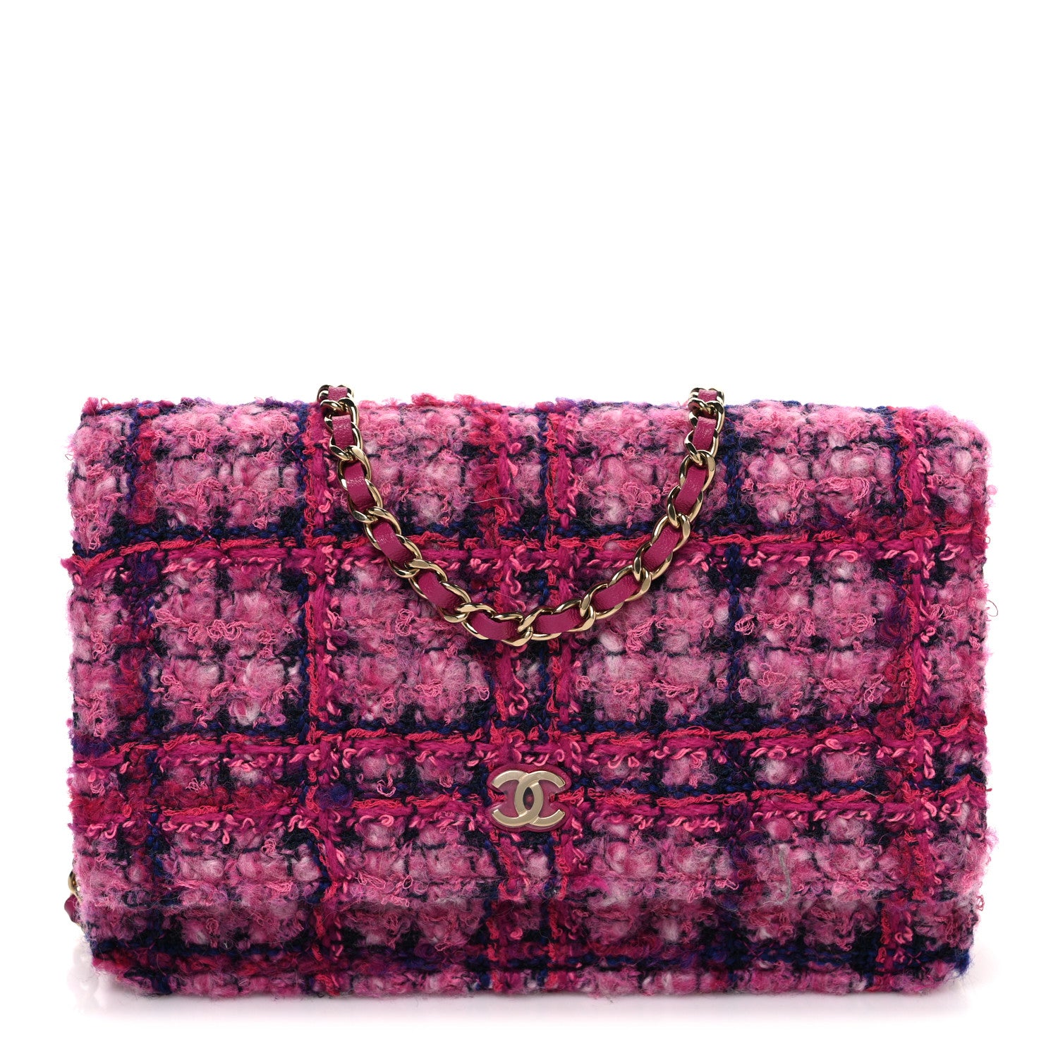 Chanel Tweed Quilted Wallet On Chain WOC Fuchsia Purple 1 of 11