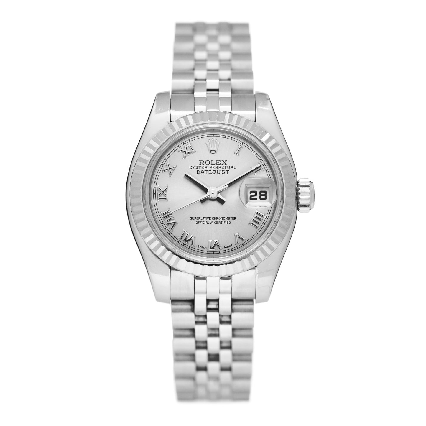 Stainless Steel 18K White Gold 26mm Oyster Perpetual Datejust Watch Silver Roman 179174