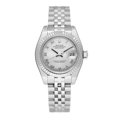 Rolex Stainless Steel 18K White Gold 26mm Oyster Perpetual Datejust Watch Silver Roman 179174 1 of 5