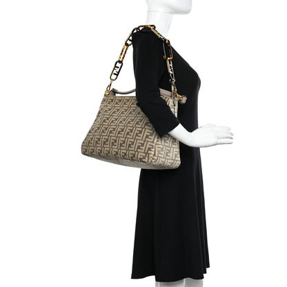 Fendi Chenille Vitello Seta Plexiglass FF Fendi O'Lock Zipper Tortora Nuvola 2 of 13