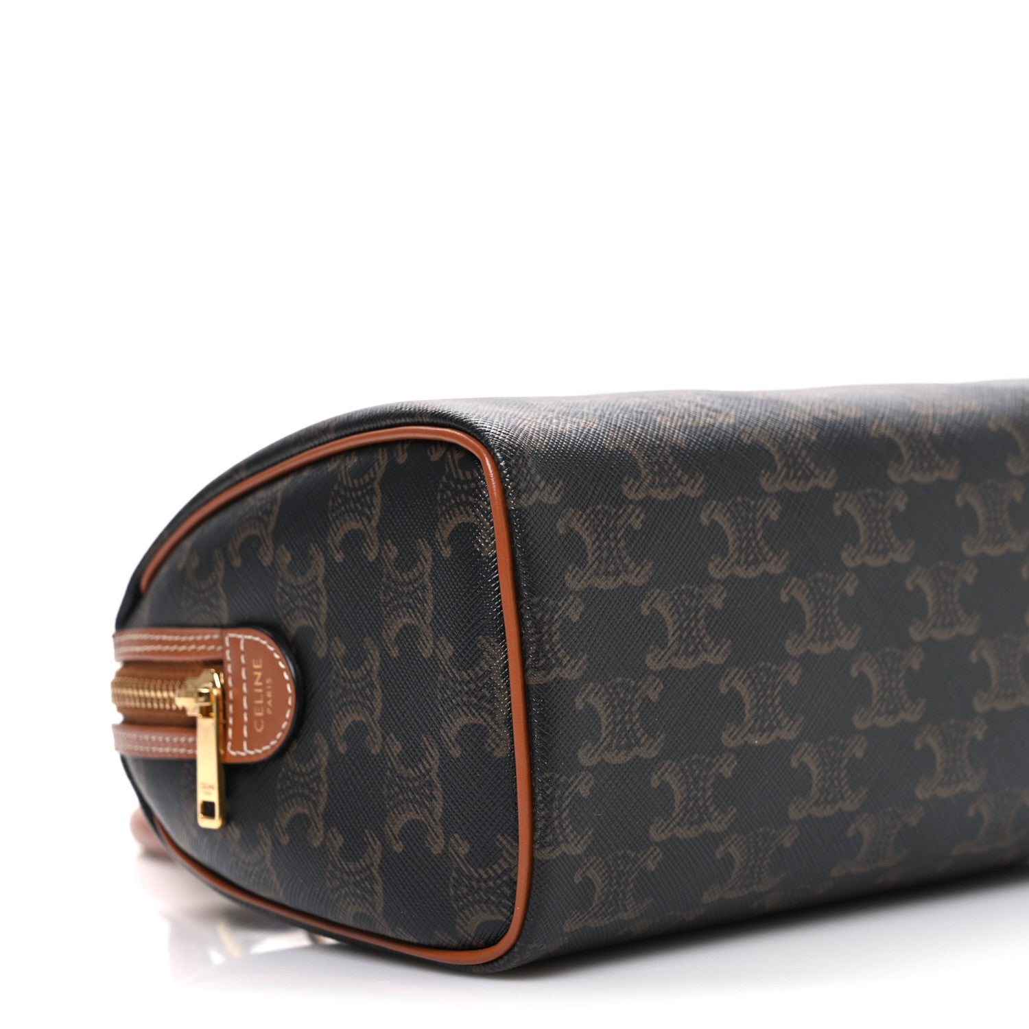 Celine Triomphe Canvas Calfskin Small Boston Bag Tan 10 of 11