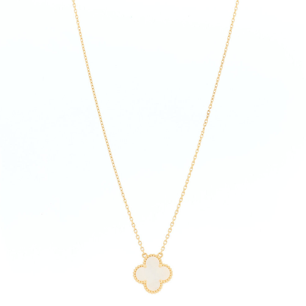 18K Yellow Gold Mother of Pearl Vintage Alhambra Pendant Necklace