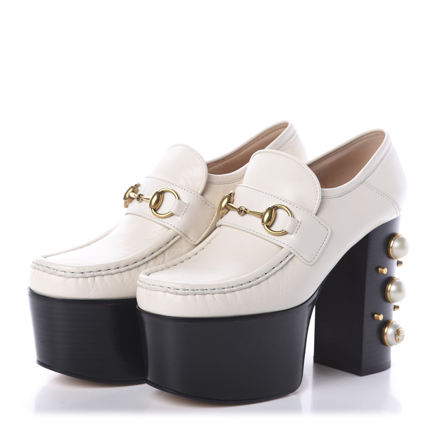 Malaga Kid Pearl Studded Vegas Platform Loafers 36 Mystic White