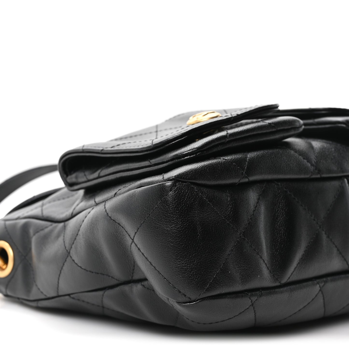 Shiny Calfskin Quilted Small Supple Twins Hobo Bag Black