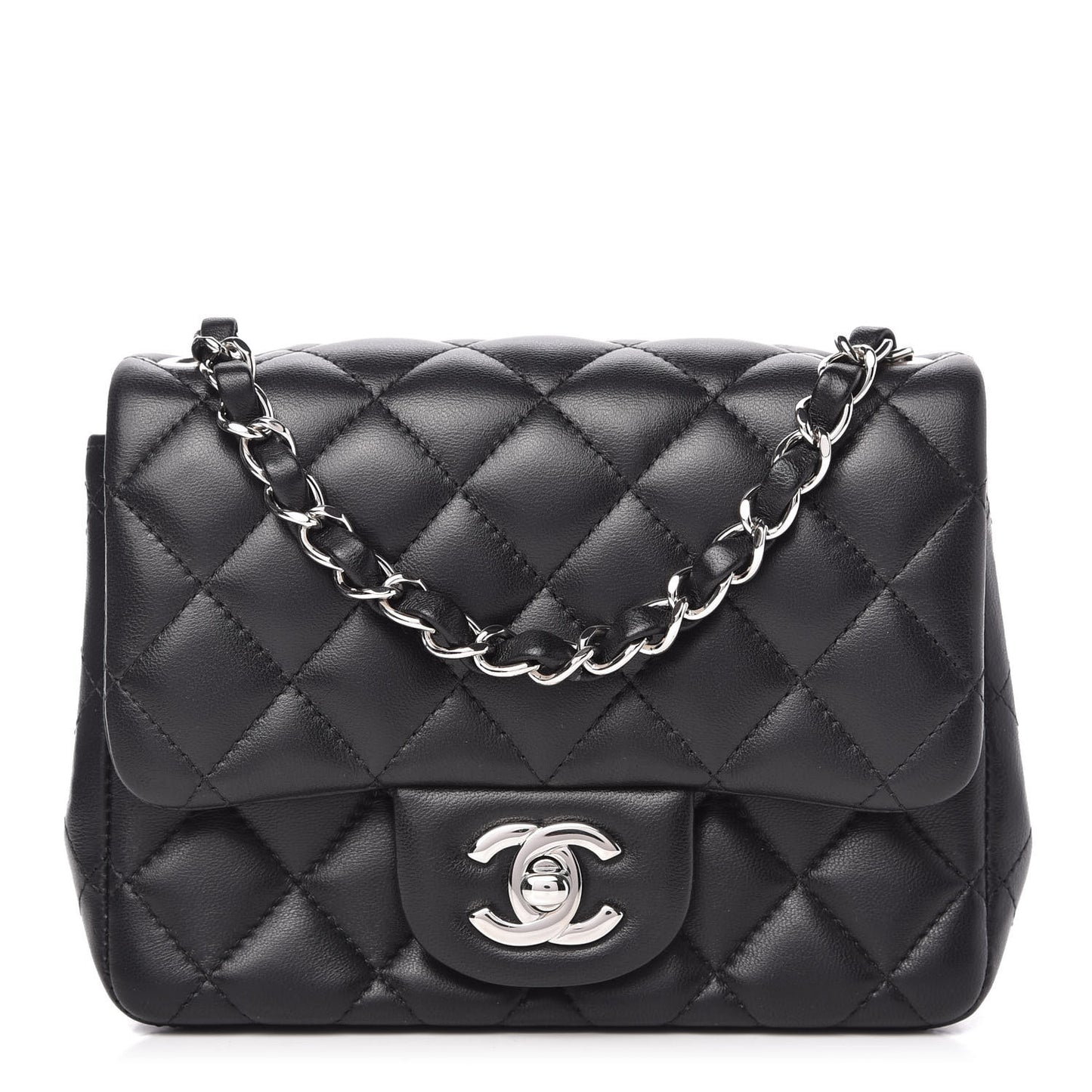 Lambskin Quilted Mini Square Flap Black