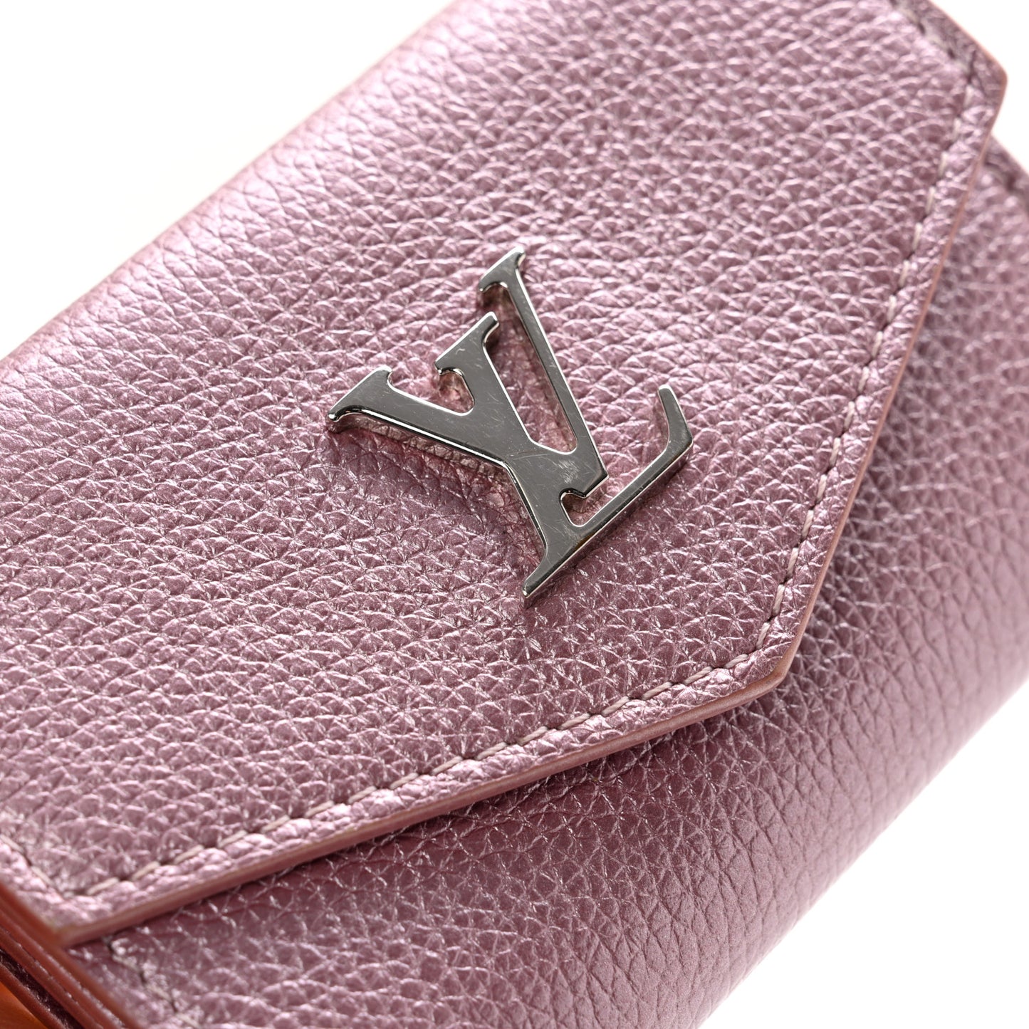 Metallic Calfskin Lockmini Wallet Pink