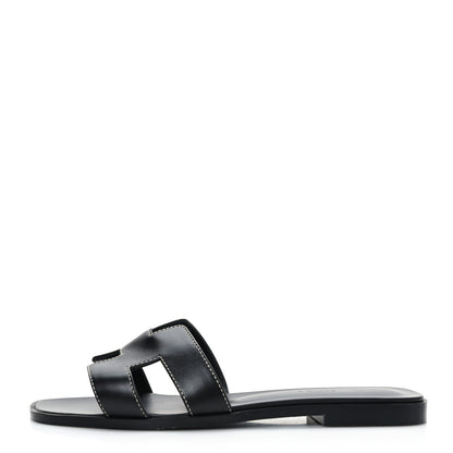 Hermes Box Calfskin Oran Sandals 37 Black 1 of 16